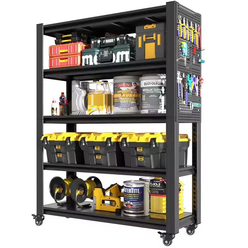 Adjustable Metal Shelving Unit with Pegboard & Wheels  Multipurpose Storage Shelf for Garage, Warehouse, Office & Kitchen