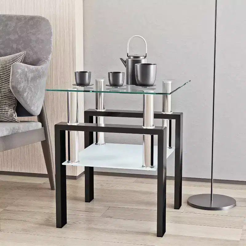 MAYEERTY Modern Tempered Glass End Table, Square Side Table for Living Room Bedroom, Transparent