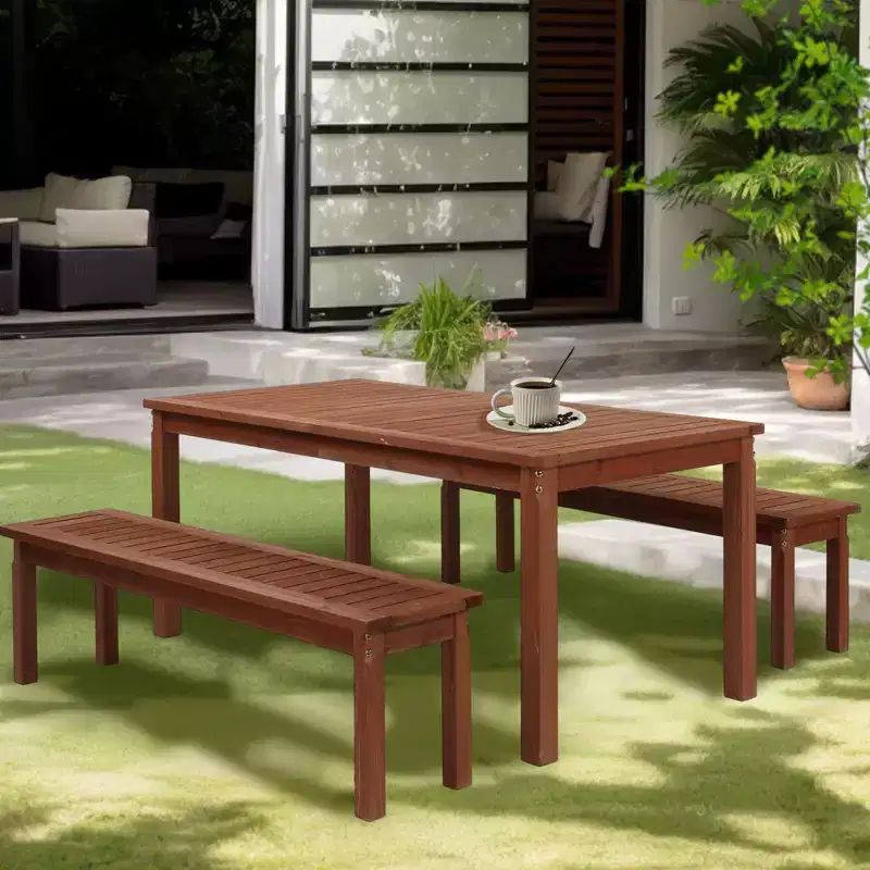 Karl Home | Dark Brown Fir Wood Straight-Leg Bench