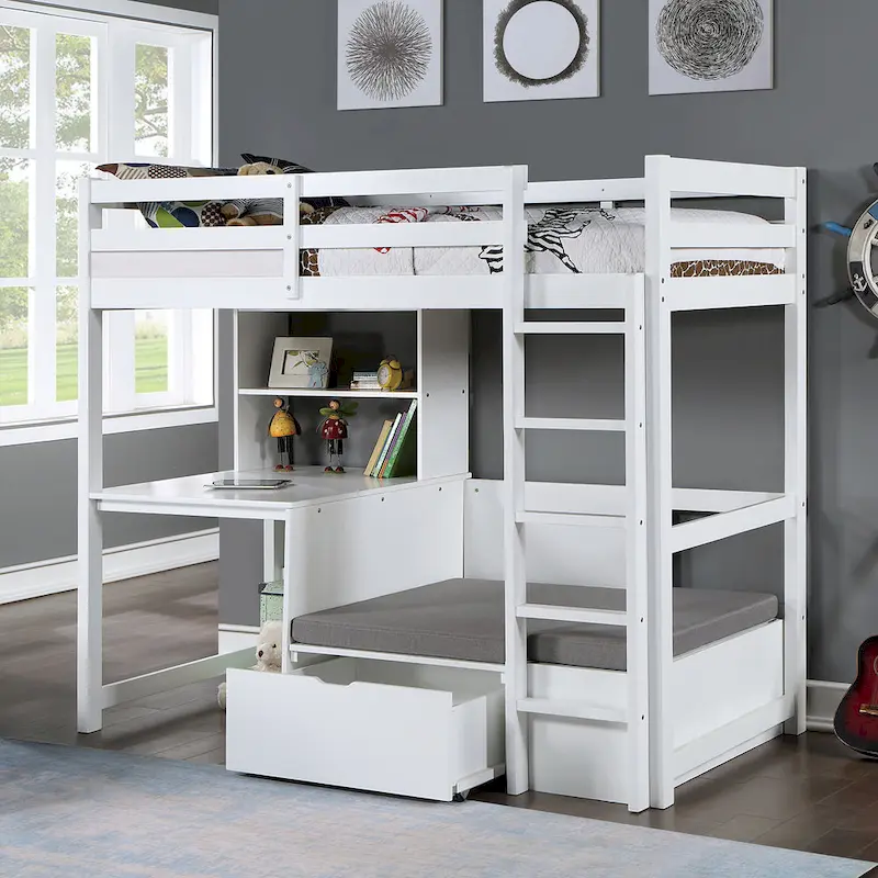 Solid Wood Twin Size Loft Bed with Workstation & Hidden Storage | Kids & Teen