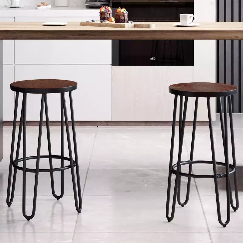 Lavish Home Set of 4 Modern Farmhouse Counter Height Stools, 24 in. Backless Bar Stools with Hairpin Legs, Wood Seat for Kitchen or Dining Room