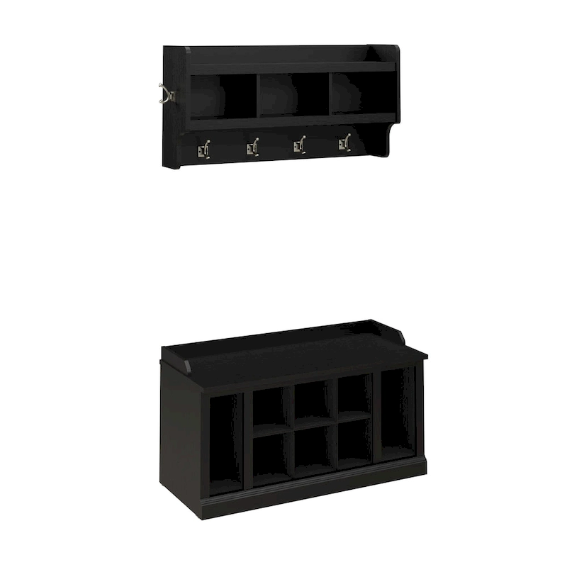 Woodland 40W Shoe Bench w/ Shelves & Wall Coat Rack by Bush Furniture
