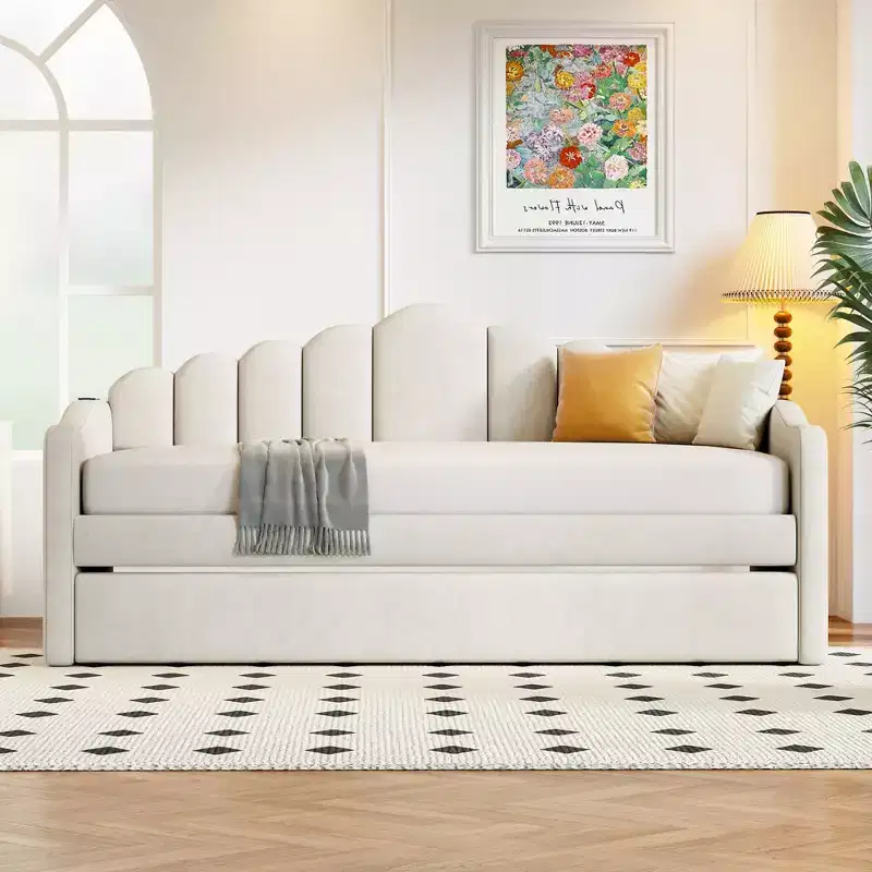 FAMYYT Twin Size Upholstered Daybed With Charging Station, Trundle, Easy Assembly