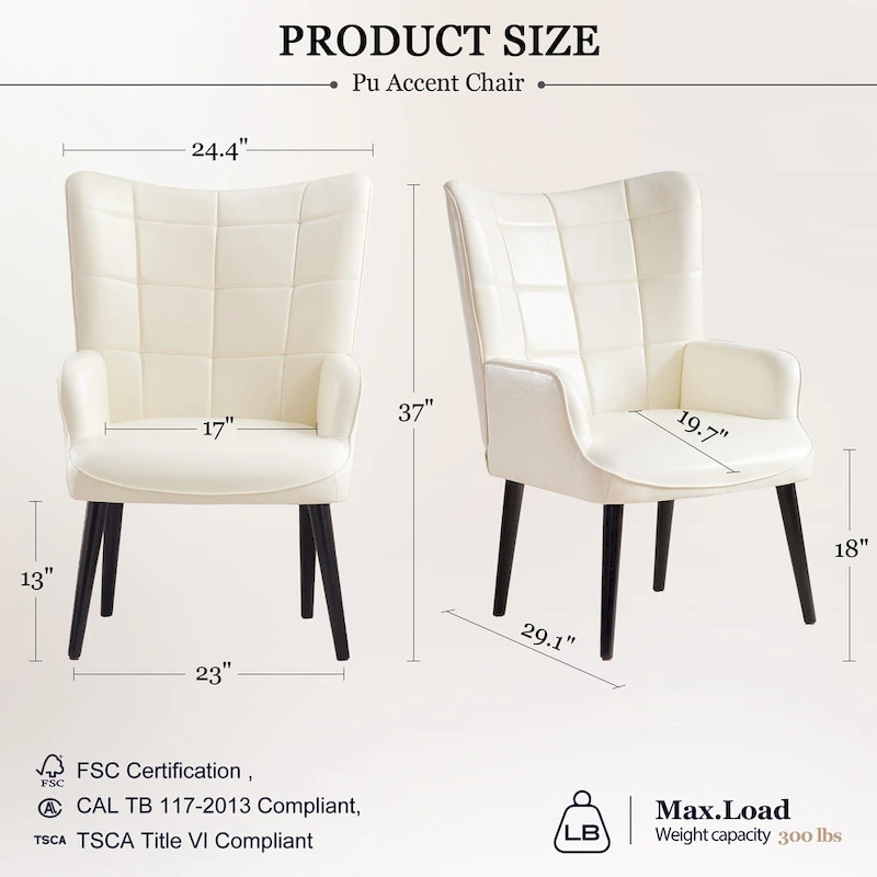 HUIMO High-back Accent Chair Modern Wing Back Chair-Faux Leather