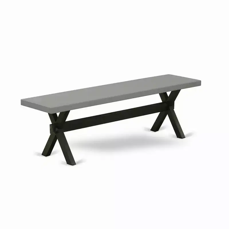 HomeStock X-Style Modern Dining Room Bench with Wood Seat, 60x15x18 Inch, Black/Gray