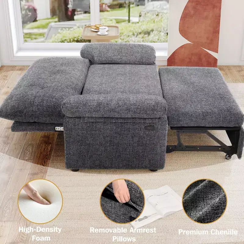 Dyonery 58.2 inch Sleeper Sofa Bed with Pull Out Couch Bed 3 in 1 Convertible Loveseat with USB Port/Reclining Backrest/Side Pocket Tool-Free Assembly
