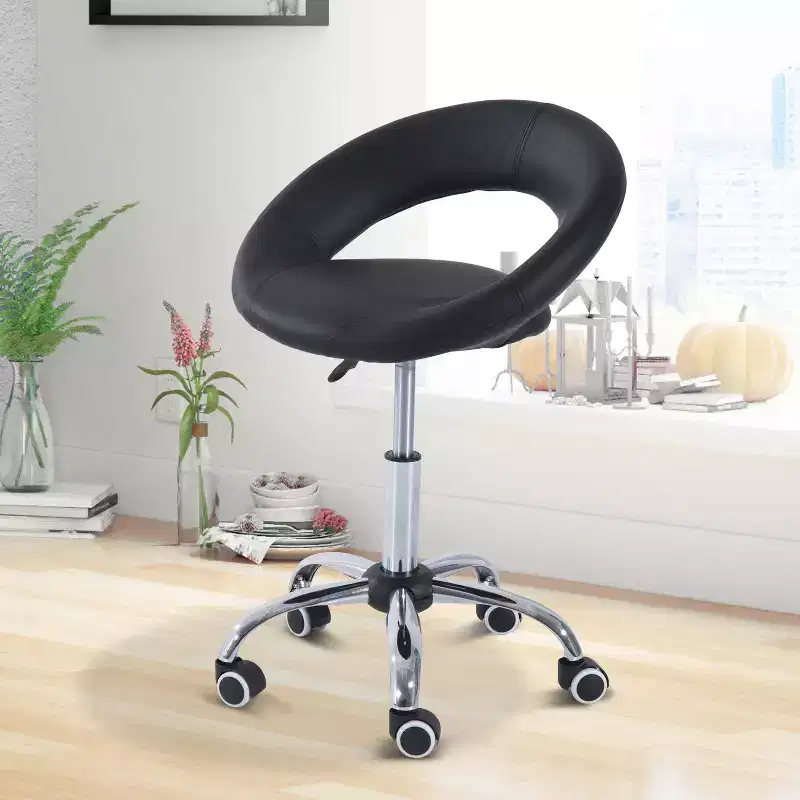 Rolling Salon Stool with Adjustable Height, Breathable Open Back, Foam Cushion Seat, and 5 Caster Wheels