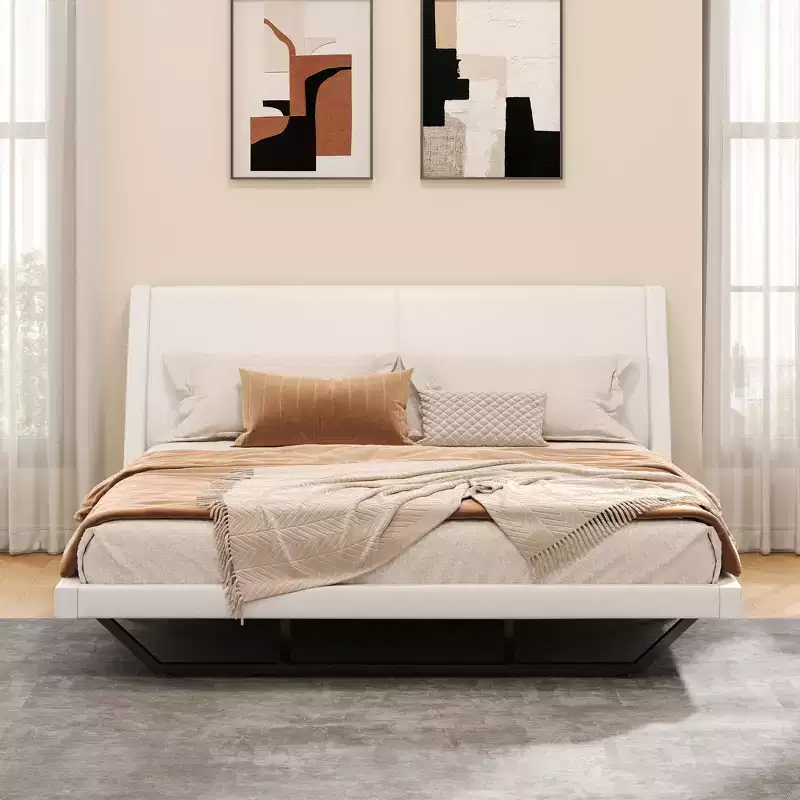 Christopher Knight Home Adrian Modern PU Leather Upholstered Platform Bed Frame with Wave Curve Design