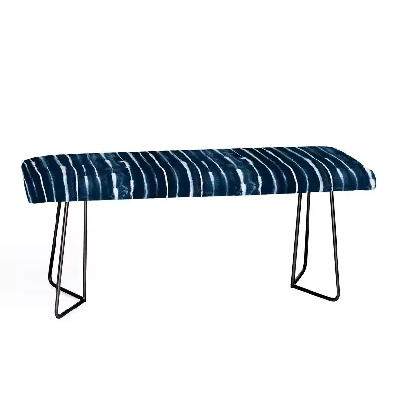 Ninola Design Navy Ink Striped Bench Blue/Black - Deny Designs: Faux Leather, Steel Legs, 46"W