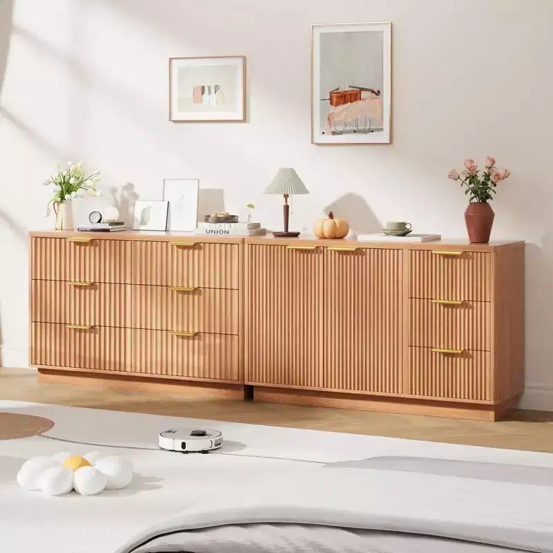 Modern 6 Drawer Dresser for Bedroom, 47 In Wood Chest of Drawers, Compact Nursery Dresser Storage Cabinet for Closet Living Room Apartment