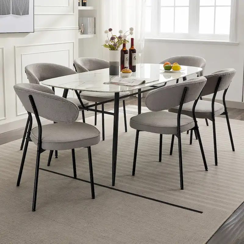 XINMICS Dining Chairs with Curved Backrest, Modern Fabric Upholstered Boucle Kitchen Dining Room Chairs Set of 2/4/6