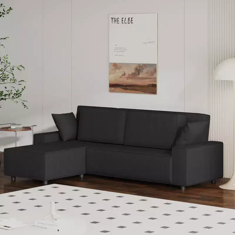 L Shaped 95 Modern Large Stripe Corduroy Sectional Sofa Couch with Side Chaise and Deep Chaise for Living Room, Apartment