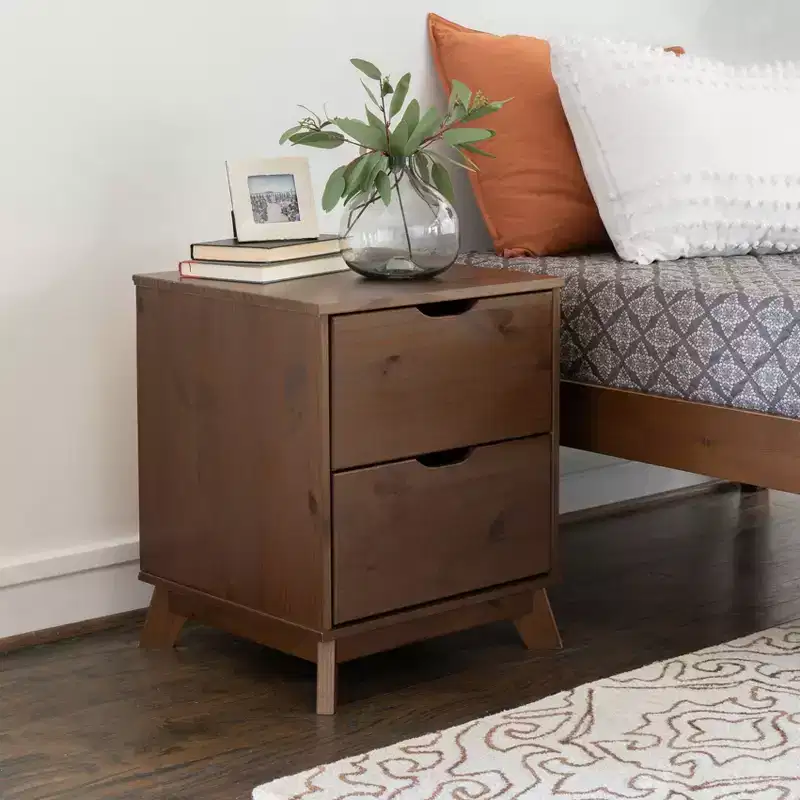 Pensy Solid Wood Mid-Century Modern 2 Drawer Nightstand Walnut - Powell