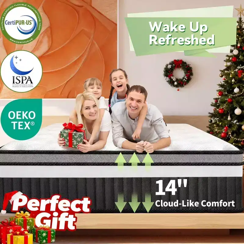 King Mattress on Sale: 14 Gel Memory Foam Mattress, Cooling Tech, Medium Feel, Pressure Relief, CertiPUR-US Certified, 7 Foam Layers