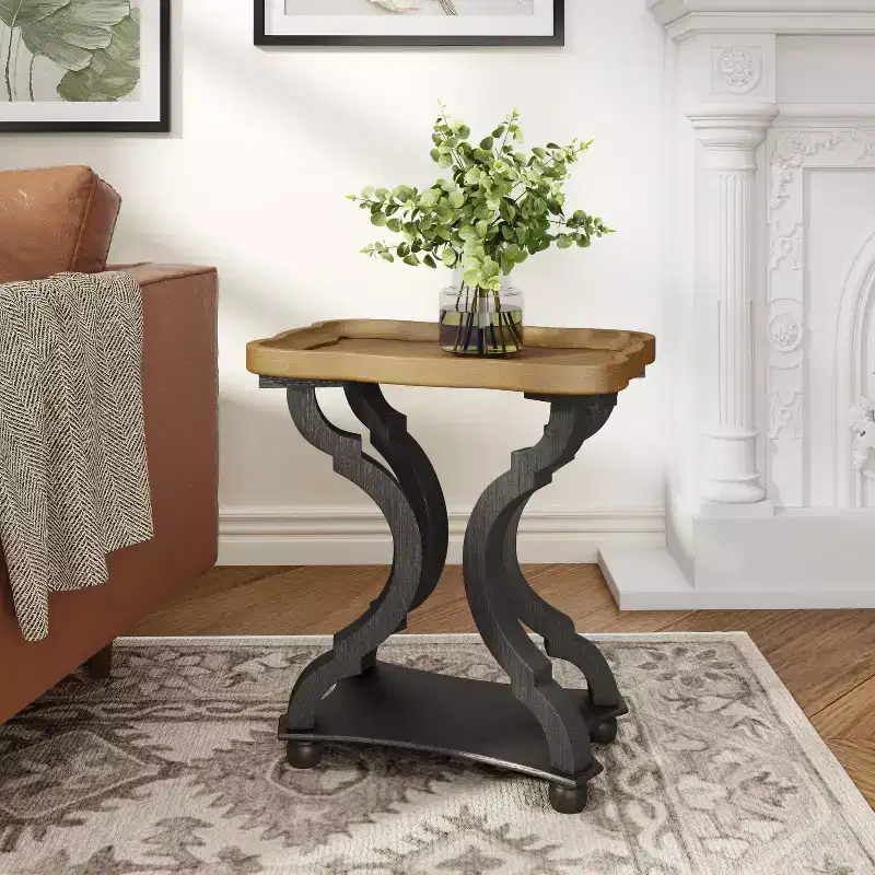Vintage Hourglass Shape Wood Side Table