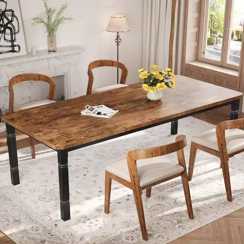 Industrial Dining Table for 4-6 People, 78.7L Rectangular Kitchen Table with Metal Legs, Heavy Duty Dinner Table for Kitchen, No Chairs