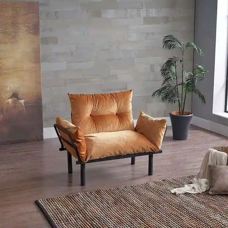 Mojay Futon Love SeatMetal frames2 Seater Plush Chenille Upholstered Sofa