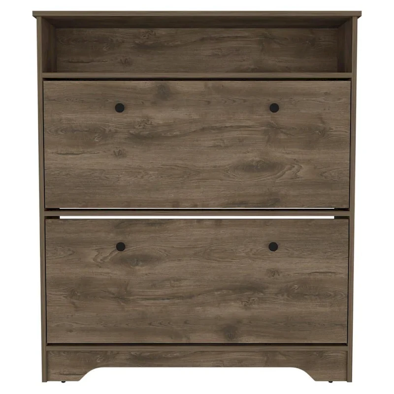 Shoe Rack with Open Shelf and Two Drawers - Dark Brown