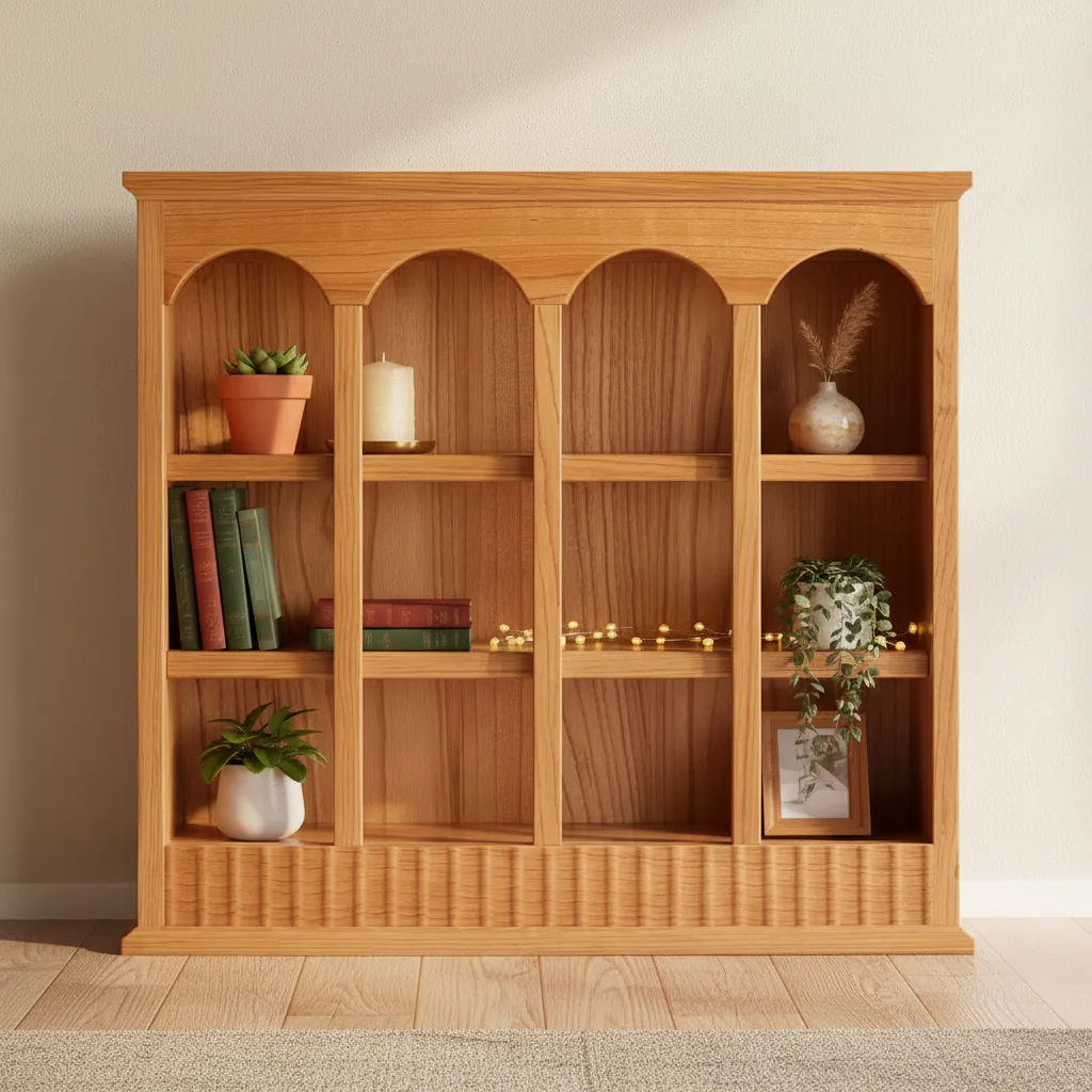 Vintage Solid Cherry Wood Pigeonhole Cabinet, Countertop Kitchen Shelves Organizer with Arched Cubbies for Spices or Tea Cups
