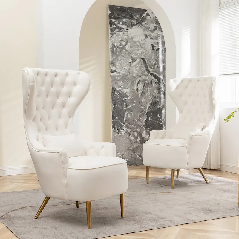 KINWELL Tufted High Wingback Accent Chairs Velvet Armchairs, Set of 2