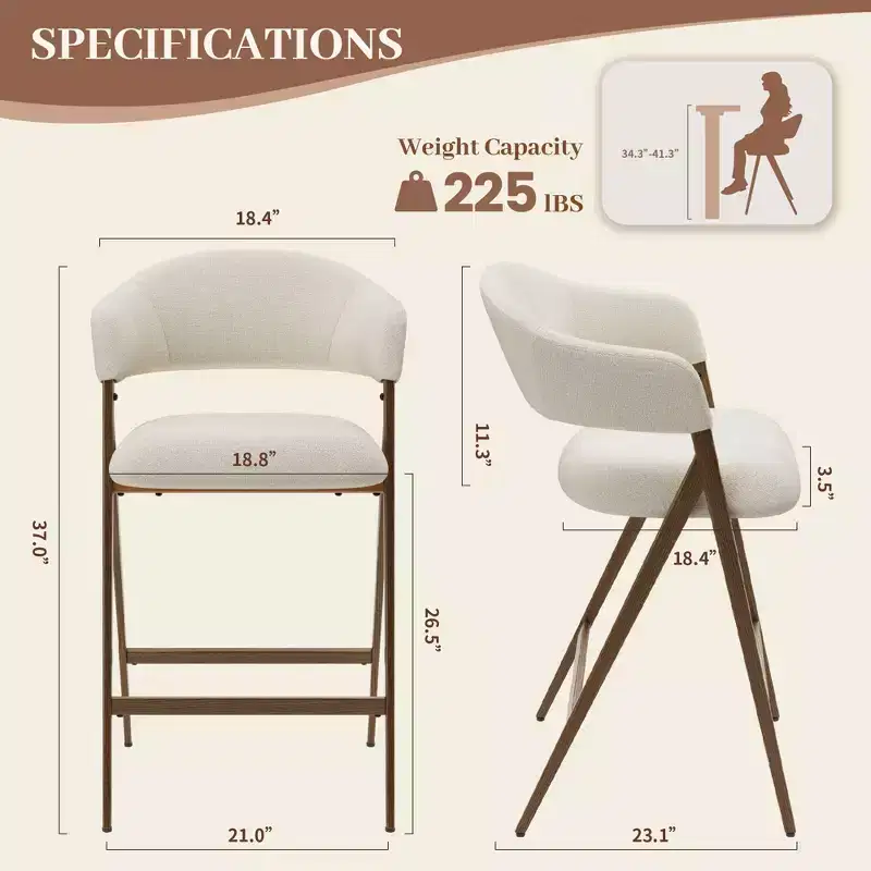 Soft Fabric Dining Chair with Sweeping Backrest & Wood-Look Legs, Kitchen Side Chair with Integrated Footrest