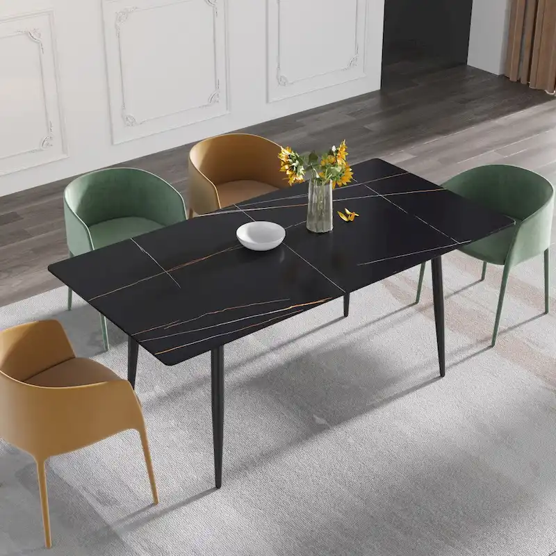 79 Mid-Century Rectangle Marble Dining Table Set for 6-8