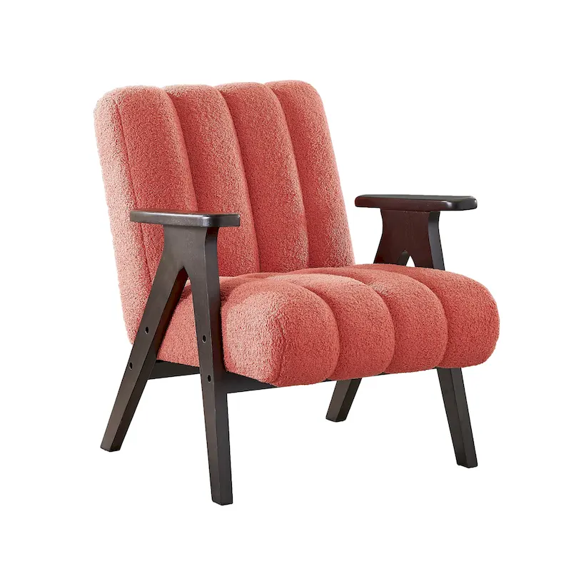 Roundhill Furniture Rella Modern Teddy Sherpa Fabric Accent Chair with Espresso Wood Frame