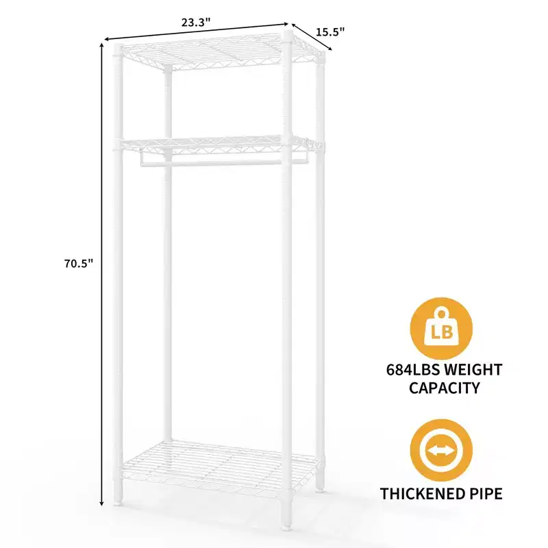 69H Metal Clothing Rack for Hanging Clothes, Wire Garment Rack with Hang Rod & Adjustable Shelves, Freestanding Closet Organizer for Bedroom