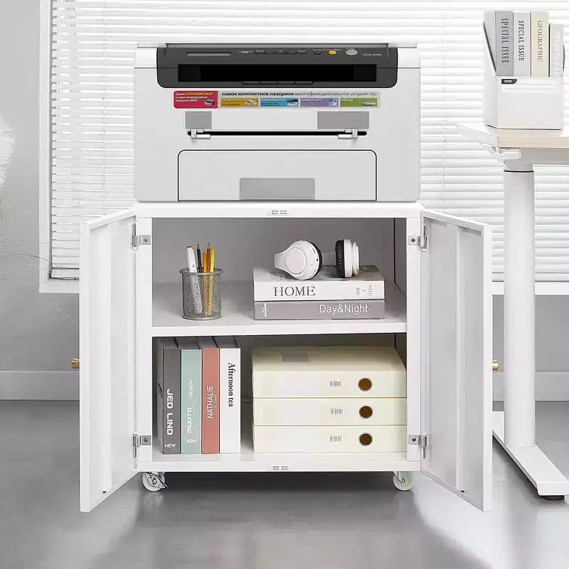 Metal Filing Cabinet with Wheels and Adjustable Storage Shelf - 2-Drawer Mobile Printer Stand for Home, Apartment or Dormitory