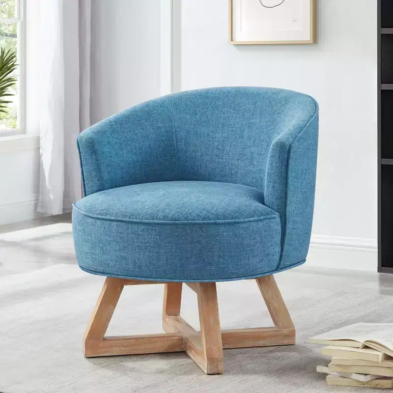 TUYOHW Modern Swivel Accent Chair with Linen Upholstered Comfy Chair with Cross-Shaped Wooden Base Lounge Chair for Living Room, Bedroom