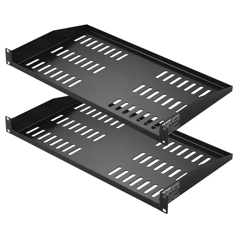 VEVOR 2PCS 1U Server Rack Shelf, 10/254 mm Depth, 50 lbs Max Load Capacity Vented Cantilever or Wall Mount Rack Mount Shelf with Tray