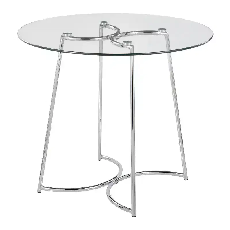 Contemporary Round Dining Table Dinette Table with Clear Glass Top, Sleek Metal Frame for Dining Room Kitchen