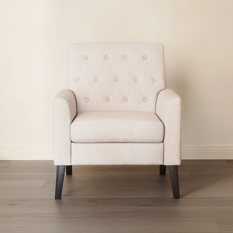 LUE BONA Mid-Century Modern Upholstered Linen Fabric Button Tufted Accent Chair Set of 2 - 28.5 W X 27.25 D X 33.75 H