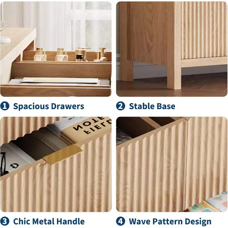 Walnut Wood 9-Drawer Fluted Dresser 15.6''D x 58.5''W x 31.5''H