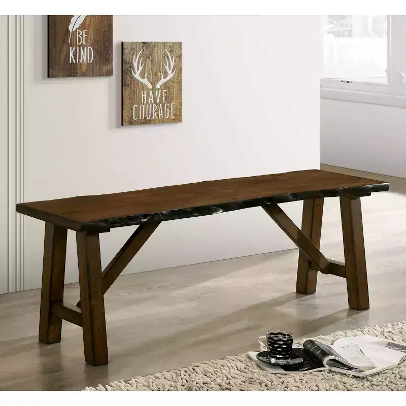 Bench with Live Edge Wooden Seat Walnut: Rustic Farmhouse Style, Trestle Base, 300 lb Capacity