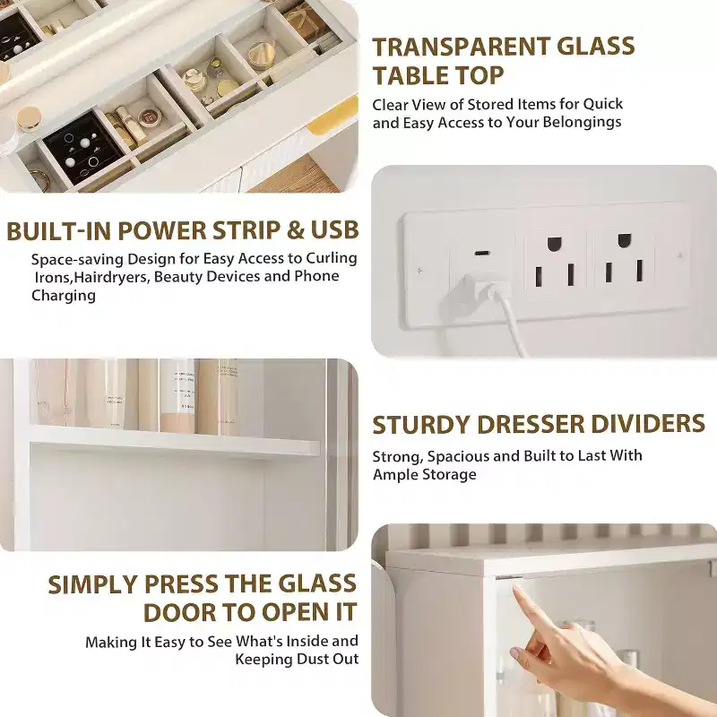 GustoWave 5 Drawers Vanity Desk, Makeup Dressing Table with Built-in USB Outlet Charging Station