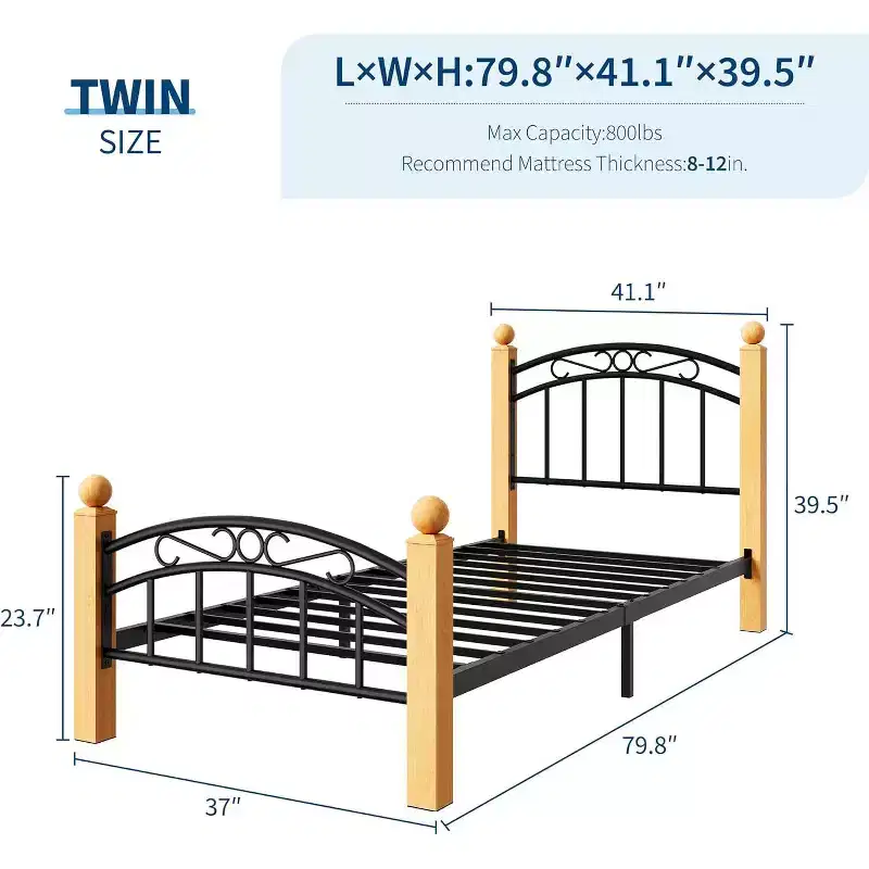 Queen Size Bed Frame with Headboard, Platform Bed Frame Wooden Slat Support, No Box Spring Needed, Noise Free Sleep, Underbed Storage Space