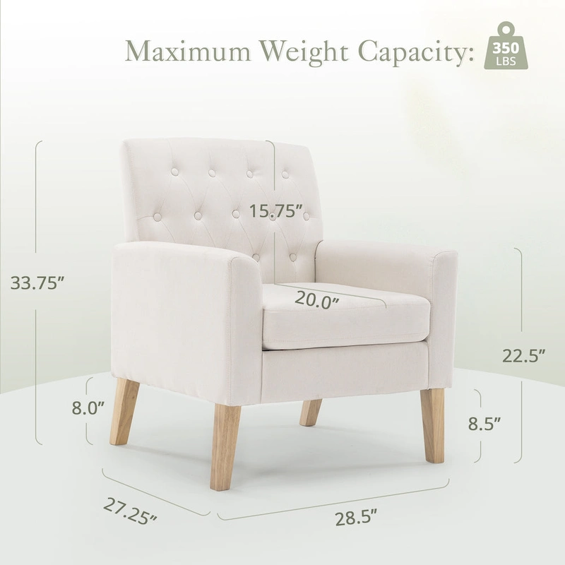 LUE BONA Linen and Walnut Legs Mid Century Modern Button Tufted Accent Chair (Set of 2) - 33.86 H X 27.95 W X 29.53 D