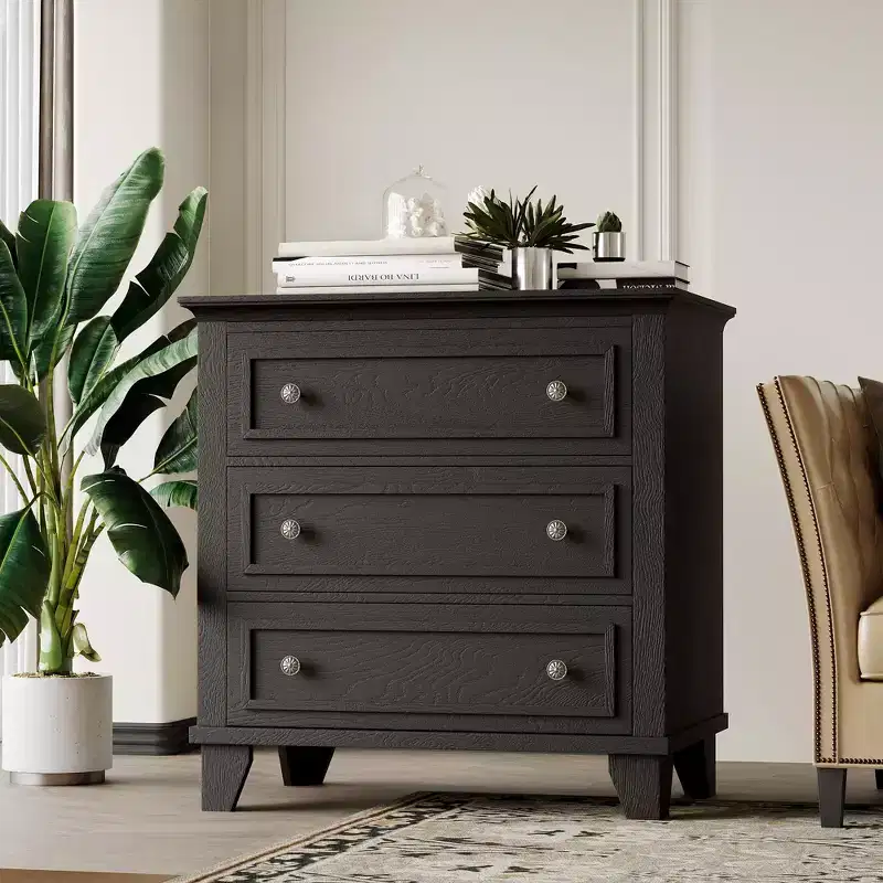 3 Drawer Dresser for Bedroom, 32W Wooden Chest of Drawers, Small Dresser Nightstand, Clothes Storage Organizer for Bedroom