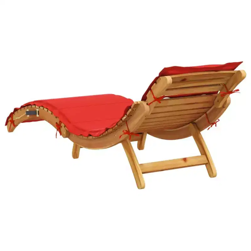vidaXL Patio Sunlounger Set of 2 Red, Natural Solid Acacia Wood, Polyester