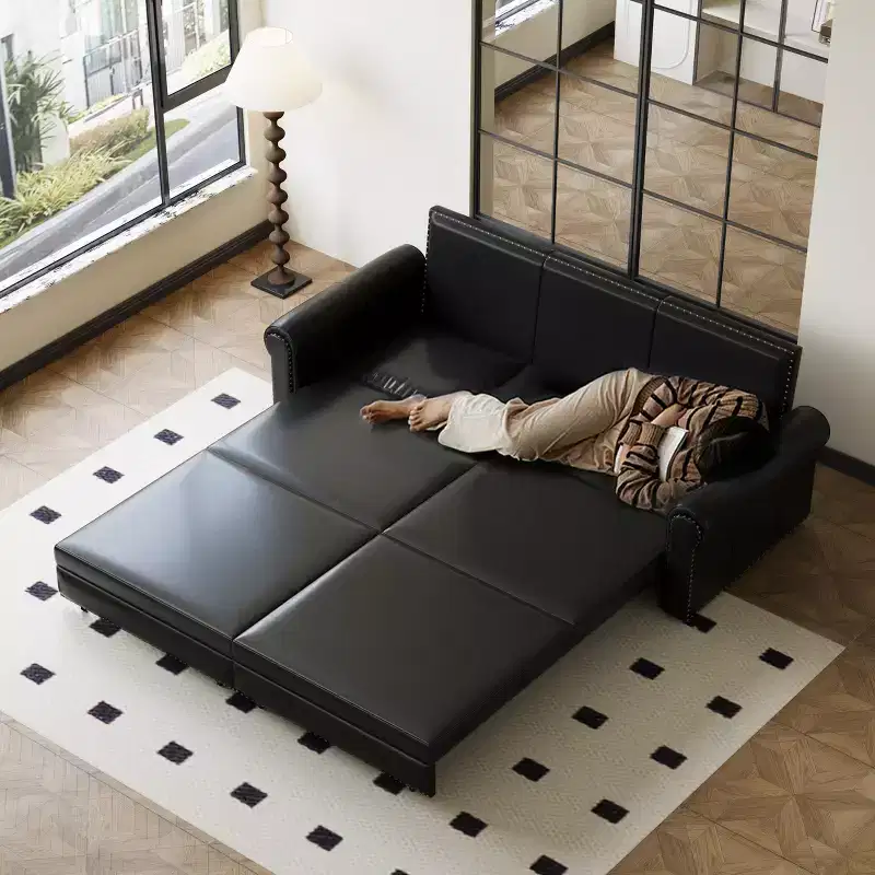 Mary Multi-Functional 93.7 Faux Leather Convertible King Size Sofa Bed with Nailhead Trim