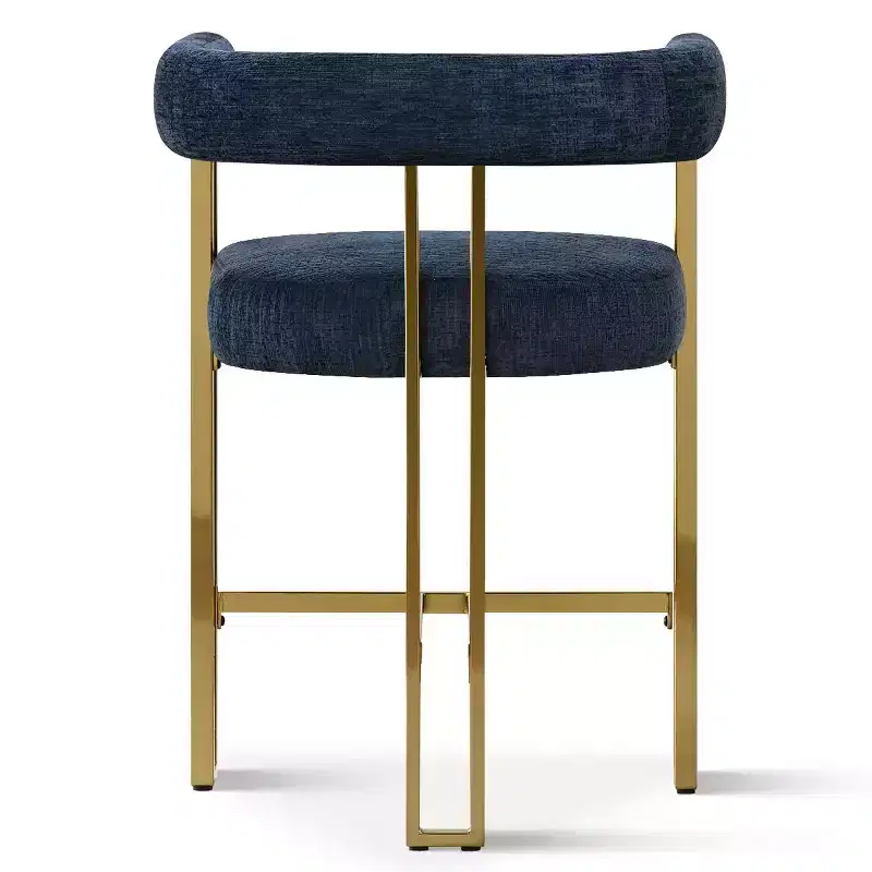 Set of 3 Counter Height Bar Stools with Backs and Arms, Modern Chenille Upholstered Kitchen Island Chairs with Gold Metal Legs - Panipeachy
