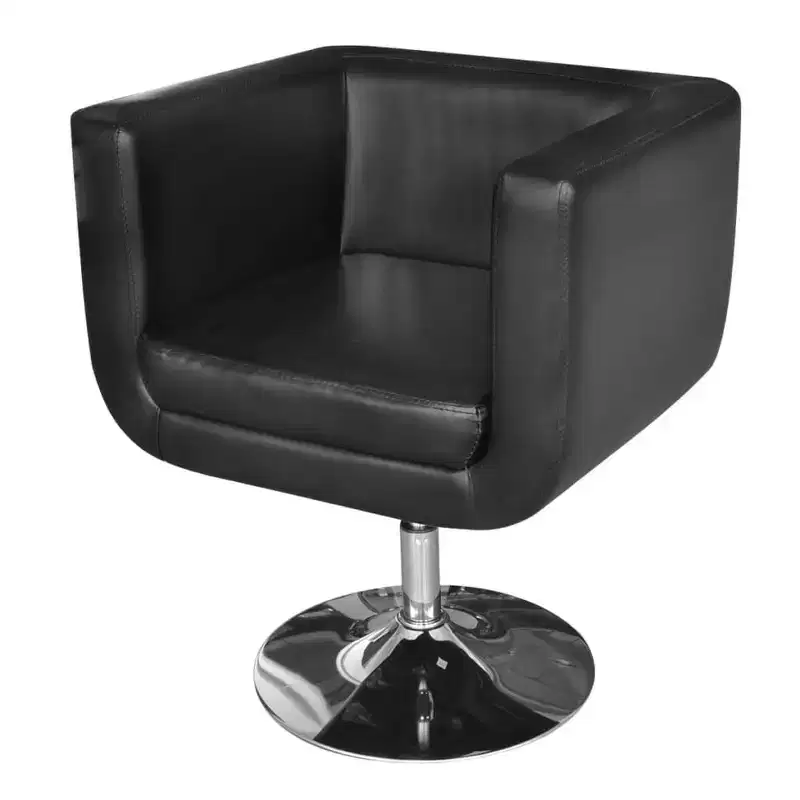 Modern Black Faux Leather Armchair with Chrome Base, Height Adjustable