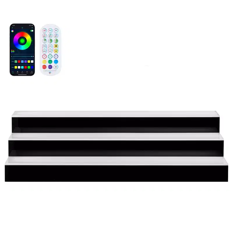 VEVOR LED Lighted Liquor Bottle Display, 3Tiers 24in, Supports USB, Acrylic Illuminated Home Bar Shelf Display with RF Remote&App Control,Black+White