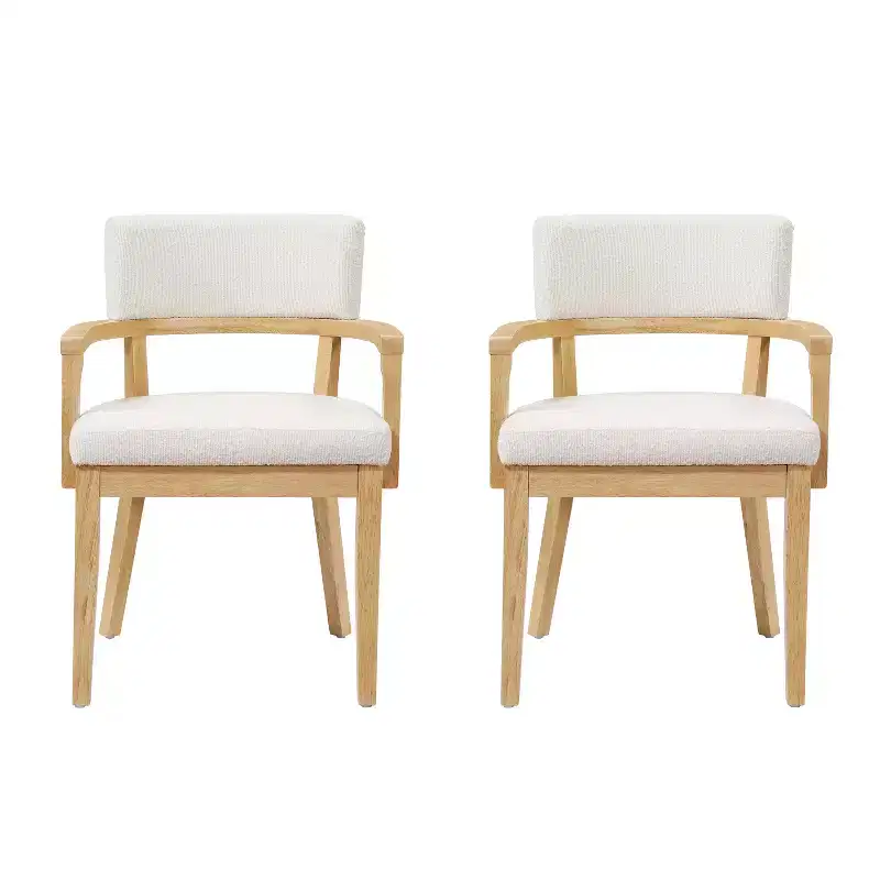 Christopher Knight Home Amelia Mid Century Modern Boucle Upholstered Dining Chairs with U-Shaped Armrest (Set of 2)