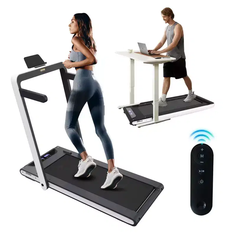 Okak 2-IN-1 Under Desk Treadmill with Remote Control, Folding Electric Walking Pad with 2.5HP, Portable Treadmill for Home, White