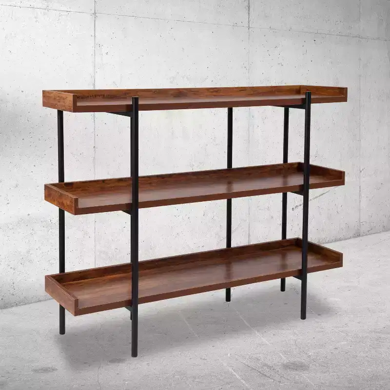 3 Shelf 35H Storage Display Unit Bookcase in Rustic Wood Grain Finish