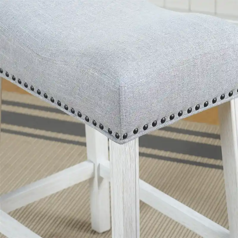 Set of 2 Upholstered Counter Height Backless Saddle Seat Stools