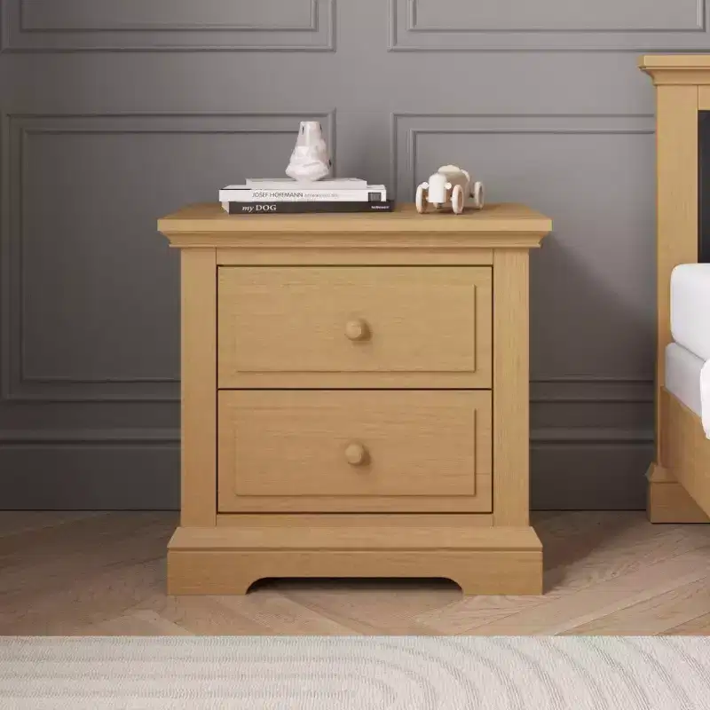 Child Craft Jordyn 2 Drawer Nightstand for Nursery or Bedroom, Large Storage Drawer, Made of Sturdy Pinewood, Non-Toxic, Baby Safe Finish