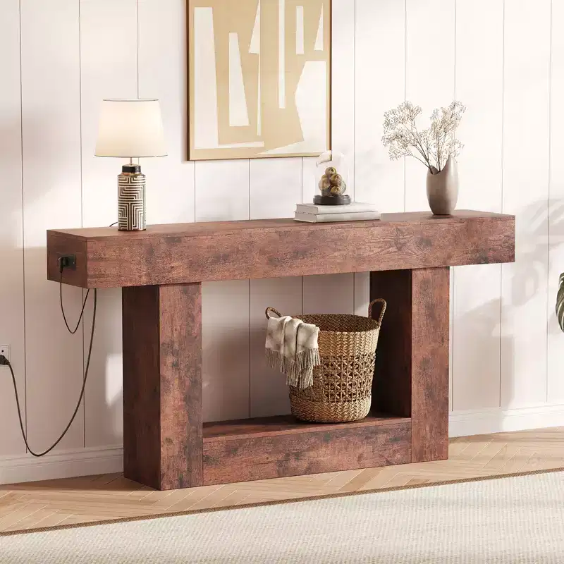 Modern Entryway Console Table, Sofa Table with Drawers, 63 Long Hall Table Behind Couch, Thick Wood Design for Living Room, Hallway